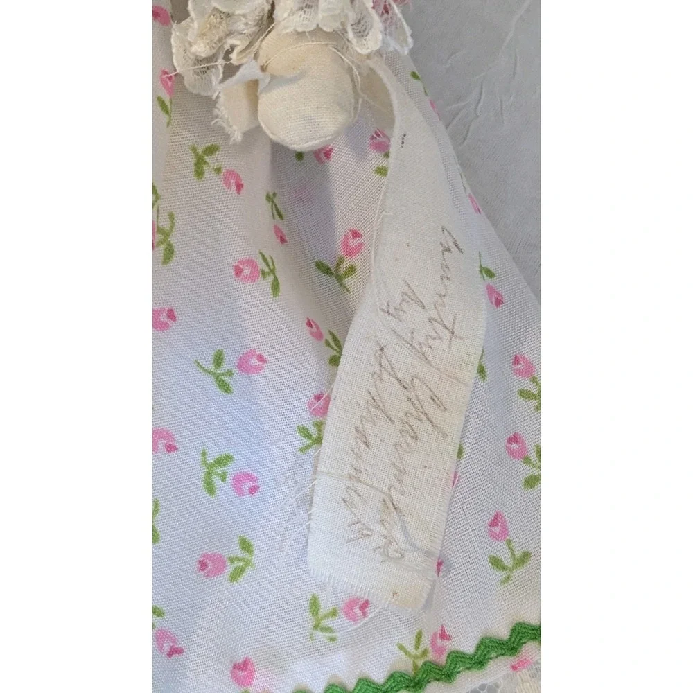 70s Cloth Doll Handmade Yarn Hair Embroidered Rag Country Signed Cottagecore 13